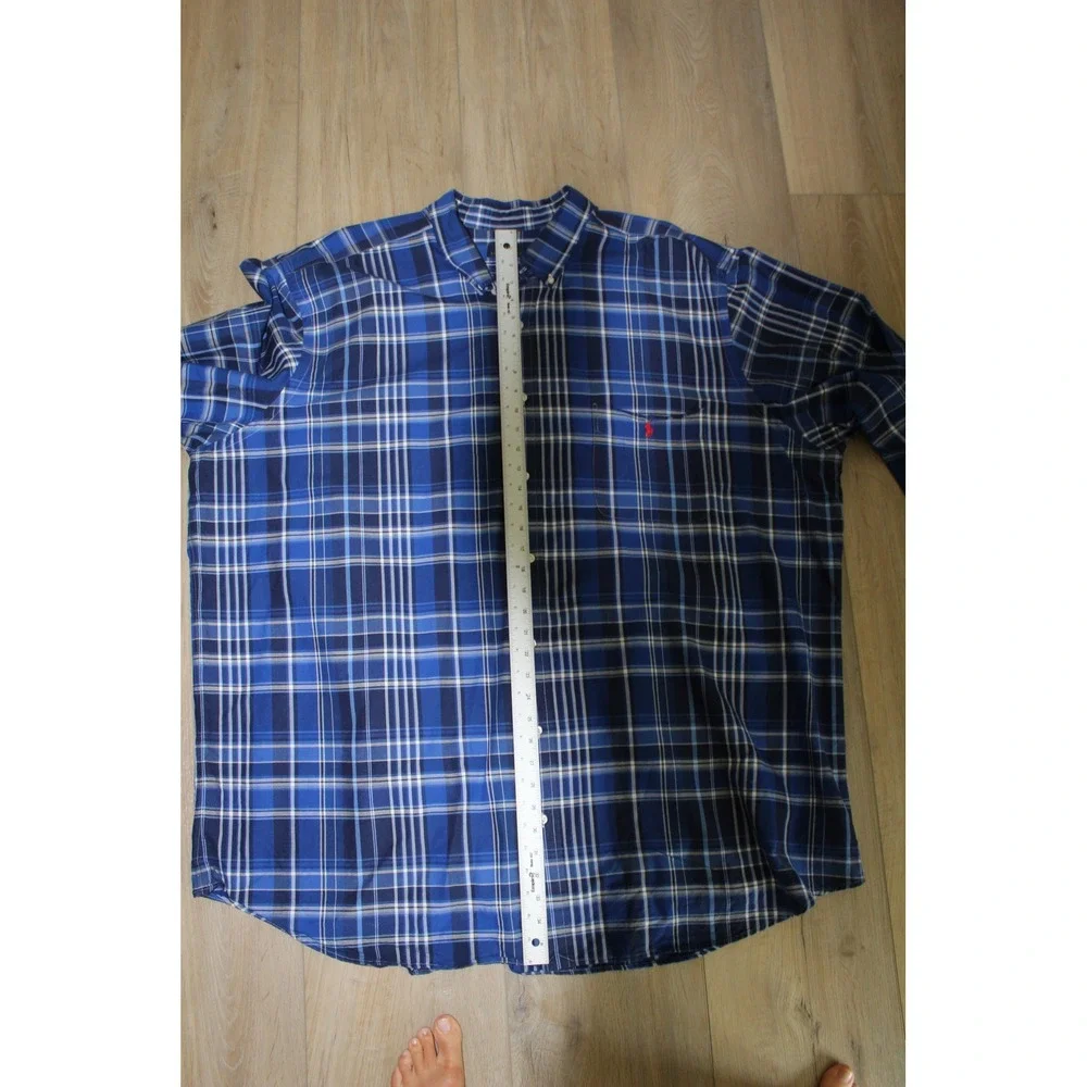 Polo Ralph‎ Lauren Men's Blue Plaid Button Down Shirt 4XLT Big and Tall Cotton